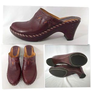FRYE Charlotte Leather Heeled Mule Clogs sz 9.5